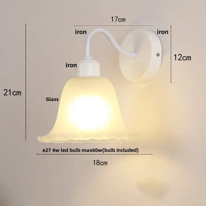 Floral white glass wall sconce with pull chain switch stair light