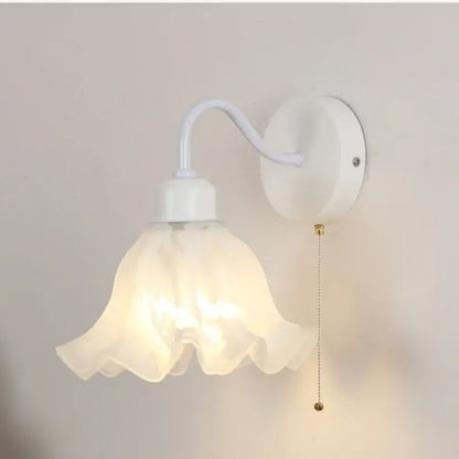 Floral white glass wall sconce with pull chain switch stair light
