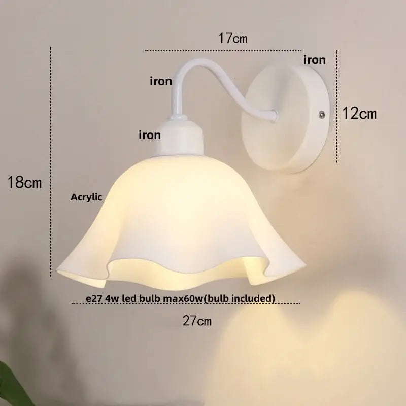 Floral white glass wall sconce with pull chain switch stair light