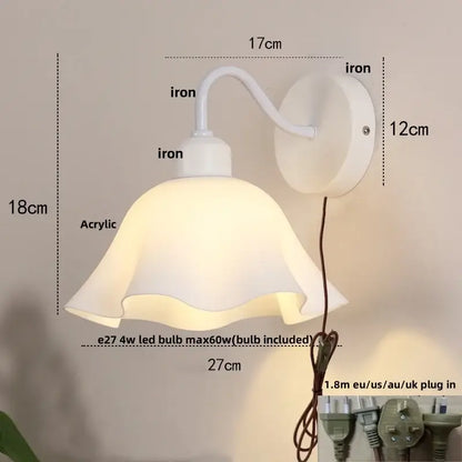 Floral white glass wall sconce with pull chain switch stair light