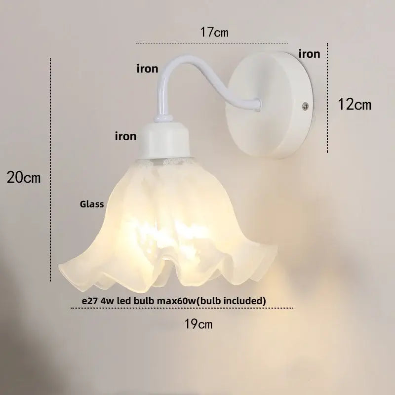 Floral white glass wall sconce with pull chain switch stair light
