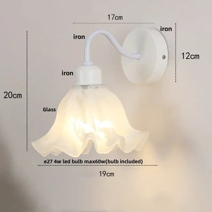 Floral white glass wall sconce with pull chain switch stair light
