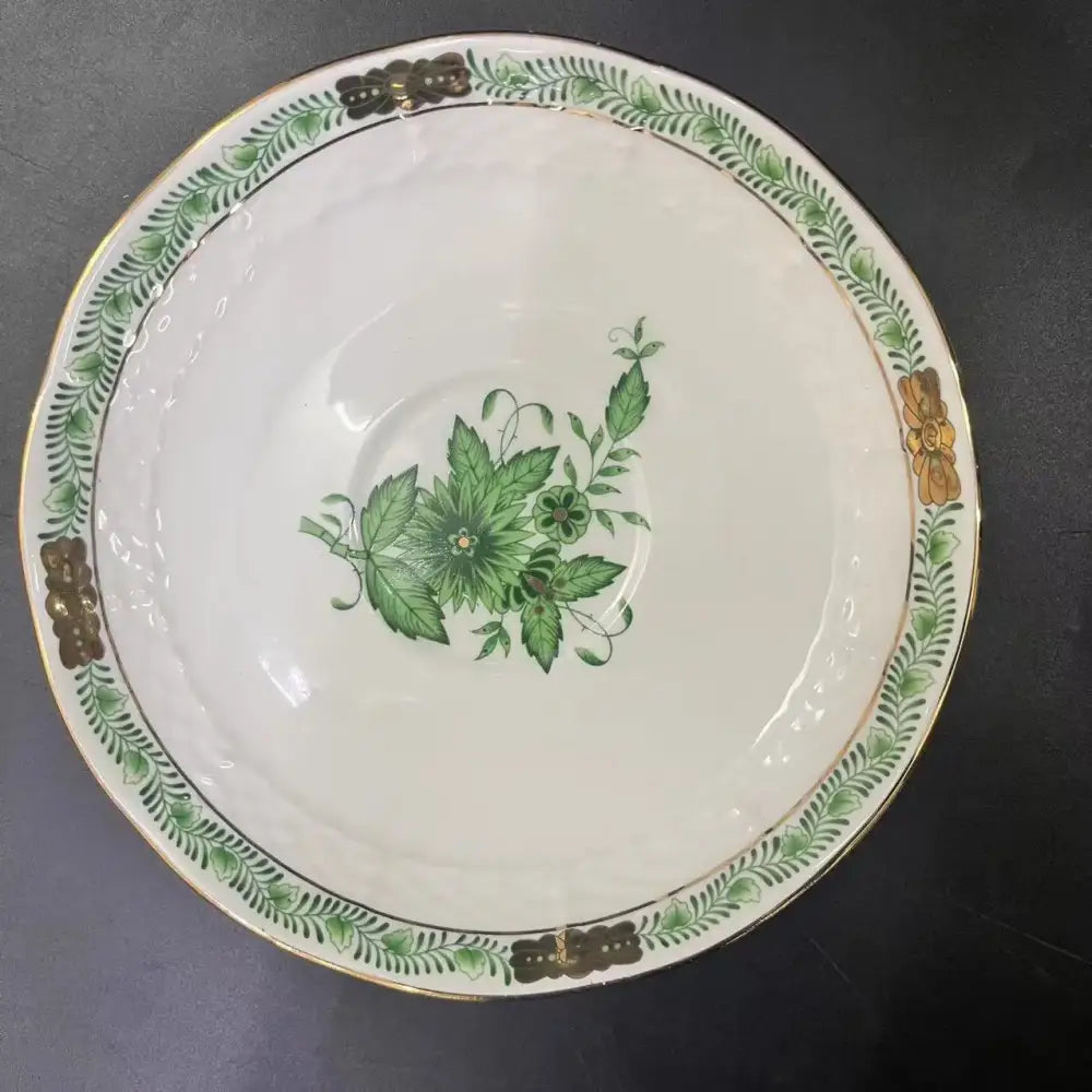 Floral white & green ceramic tea cup set dining room gold trim