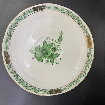 Floral white & green ceramic tea cup set dining room gold trim