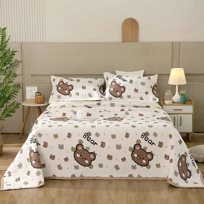 Floral white & green cotton double bedspread set bedroom decor