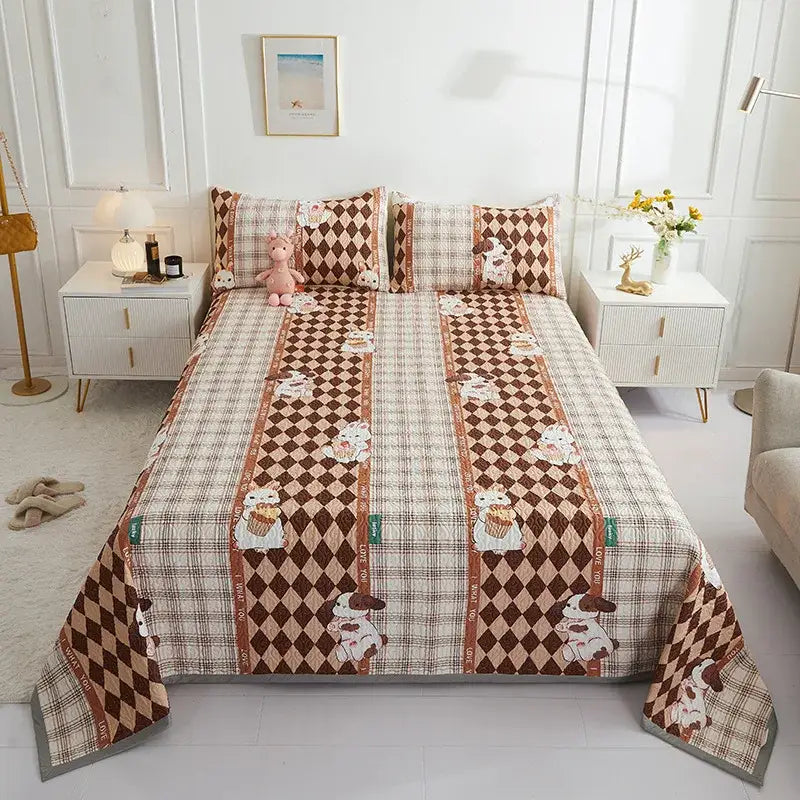 Floral white & green cotton double bedspread set bedroom decor