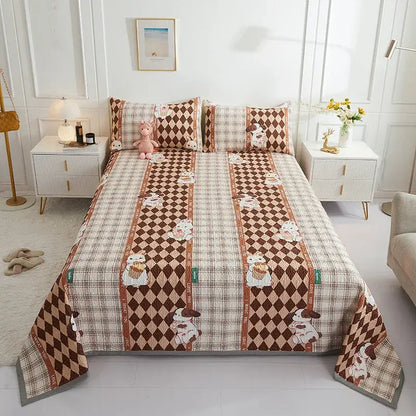 Floral white & green cotton double bedspread set bedroom decor
