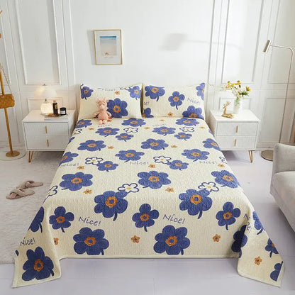 Floral white & green cotton double bedspread set bedroom decor