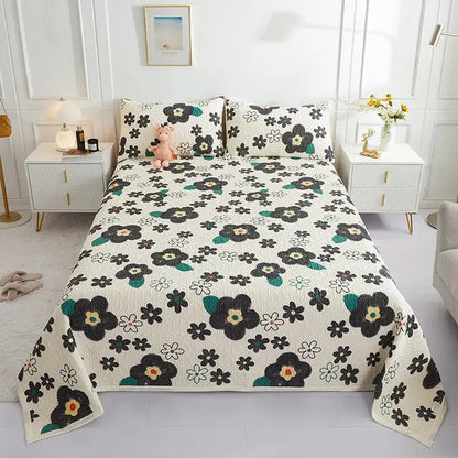Floral white & green cotton double bedspread set bedroom decor