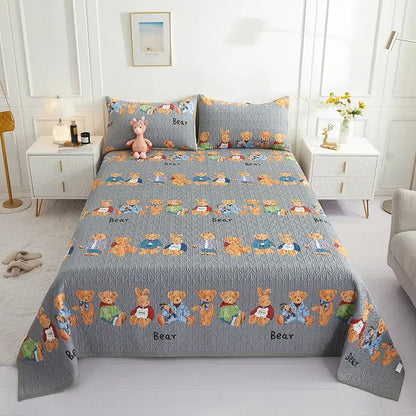 Floral white & green cotton double bedspread set bedroom decor