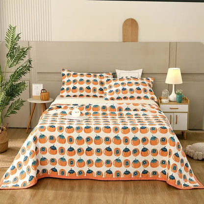 Floral white & green cotton double bedspread set bedroom decor