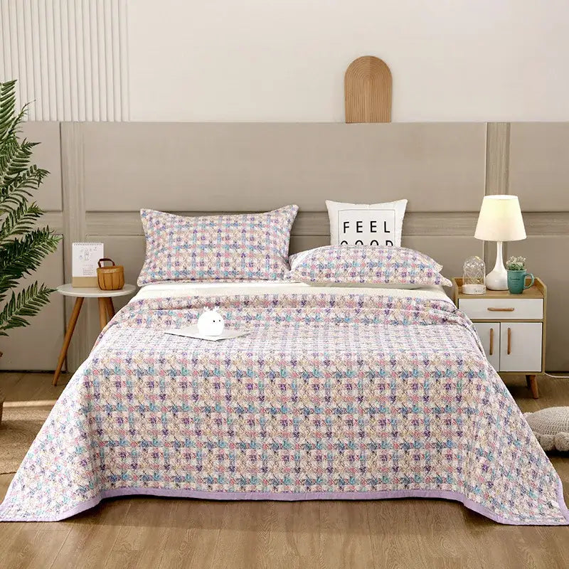 Floral white & green cotton double bedspread set bedroom decor