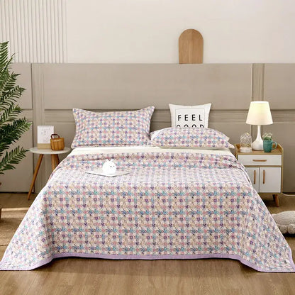 Floral white & green cotton double bedspread set bedroom decor
