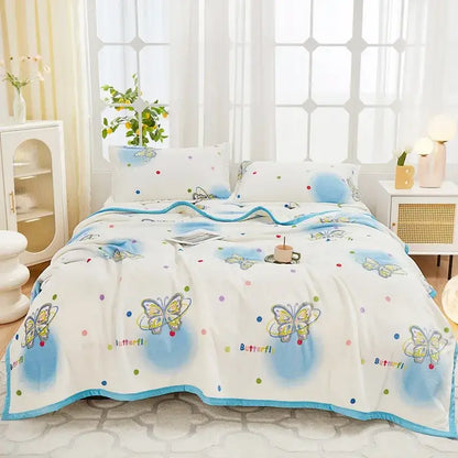 Floral white & navy cozy flannel plush blanket bedroom throw