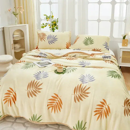 Floral white & navy cozy flannel plush blanket bedroom throw