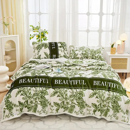 Floral white & navy cozy flannel plush blanket bedroom throw