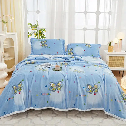 Floral white & navy cozy flannel plush blanket bedroom throw