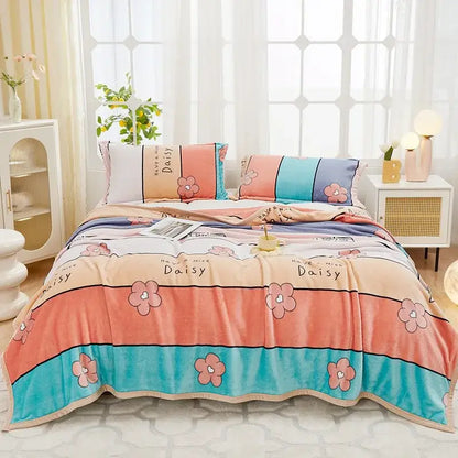 Floral white & navy cozy flannel plush blanket bedroom throw