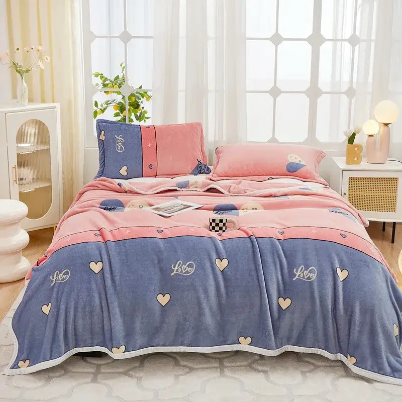 Floral white & navy cozy flannel plush blanket bedroom throw