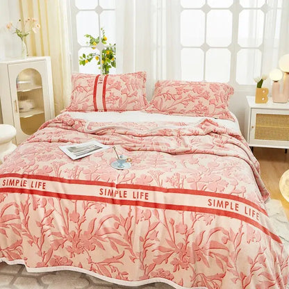 Floral white & navy cozy flannel plush blanket bedroom throw