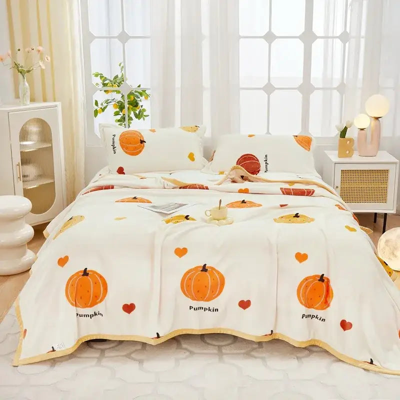 Floral white & navy cozy flannel plush blanket bedroom throw