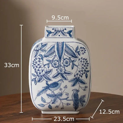 Floral yellow and white porcelain vase living room decor