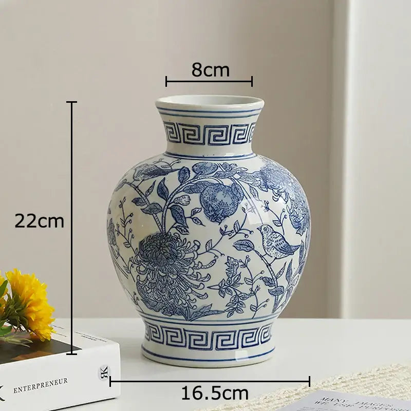 Floral yellow and white porcelain vase living room decor
