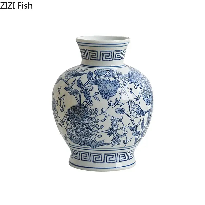 Floral yellow and white porcelain vase living room decor