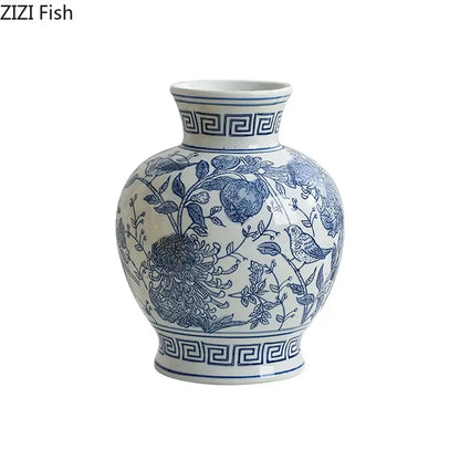 Floral yellow and white porcelain vase living room decor