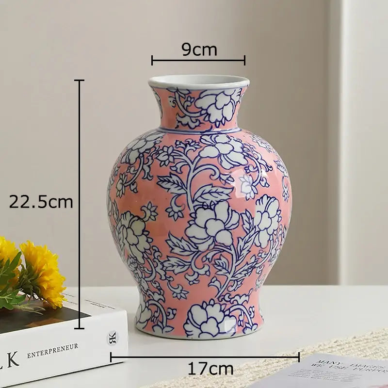 Floral yellow and white porcelain vase living room decor