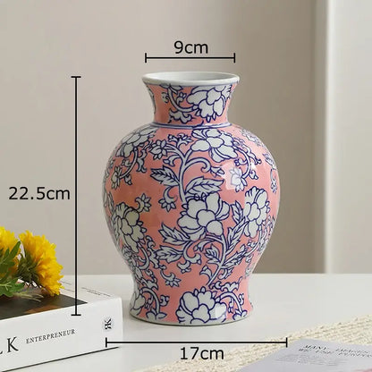 Floral yellow and white porcelain vase living room decor