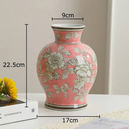 Floral yellow and white porcelain vase living room decor