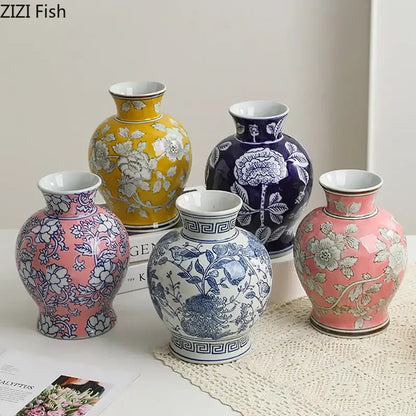 Floral yellow and white porcelain vase living room decor