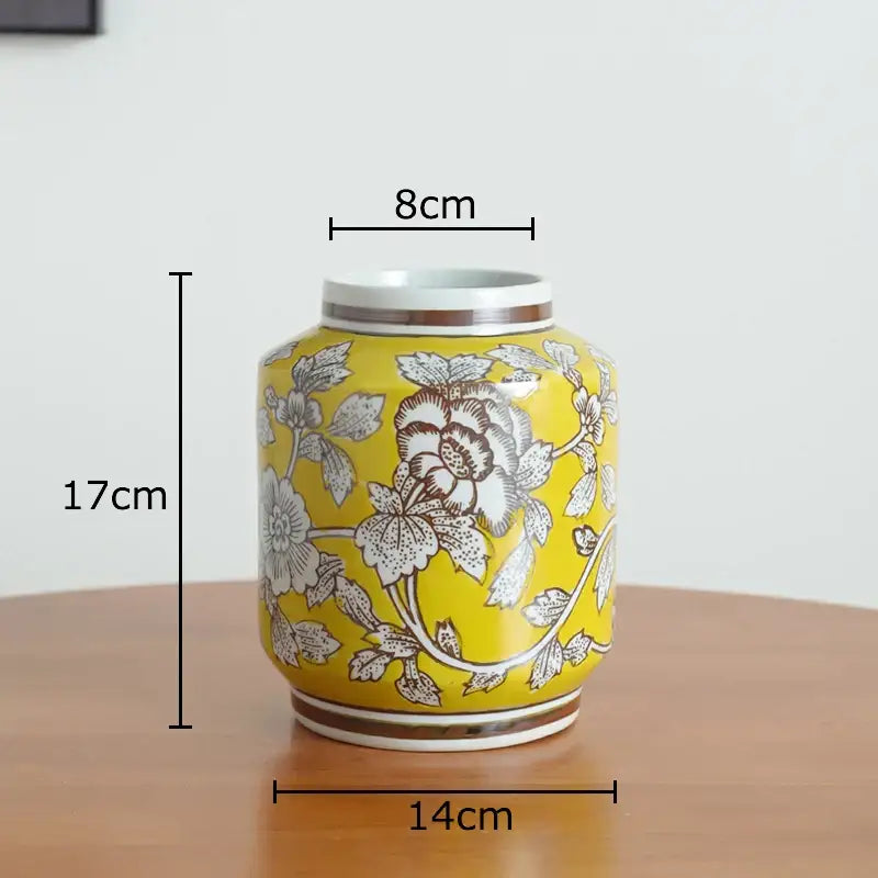 Floral yellow and white porcelain vase living room decor