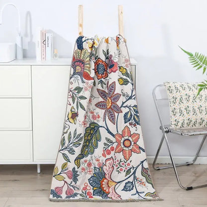 Floral yellow cotton gauze bath towel bathroom quick dry wrap
