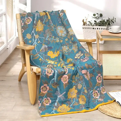 Floral yellow cotton gauze bath towel bathroom quick dry wrap