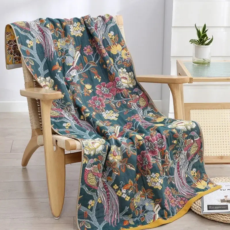 Floral yellow cotton gauze bath towel bathroom quick dry wrap