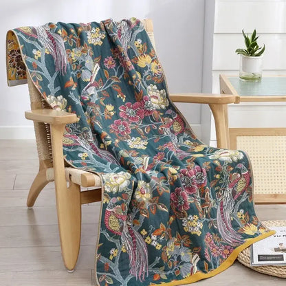 Floral yellow cotton gauze bath towel bathroom quick dry wrap