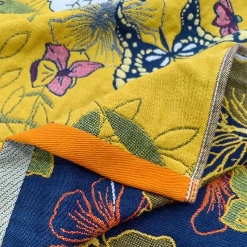 Floral yellow cotton gauze bath towel bathroom quick dry wrap