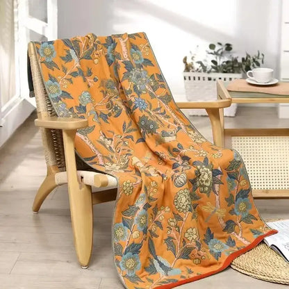 Floral yellow cotton gauze bath towel bathroom quick dry wrap