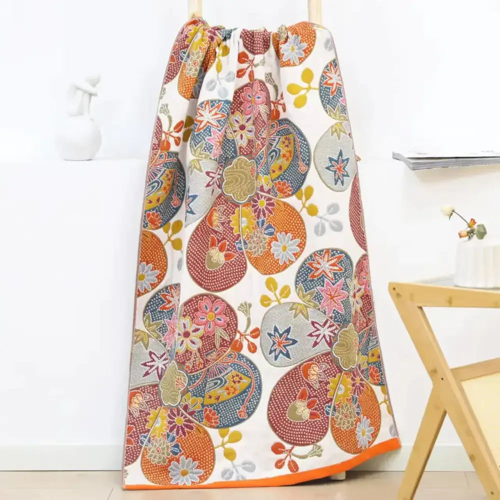 Floral yellow cotton gauze bath towel bathroom quick dry wrap