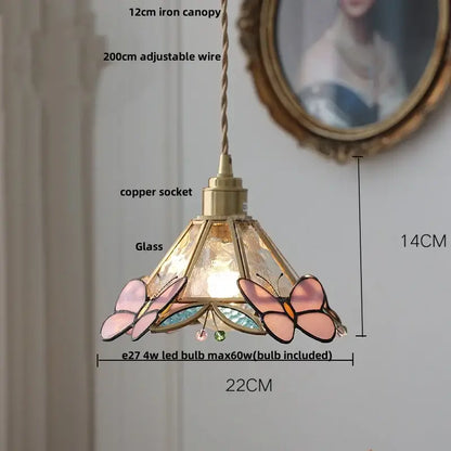 Floral yellow & green glass brass pendant lamp for kitchen