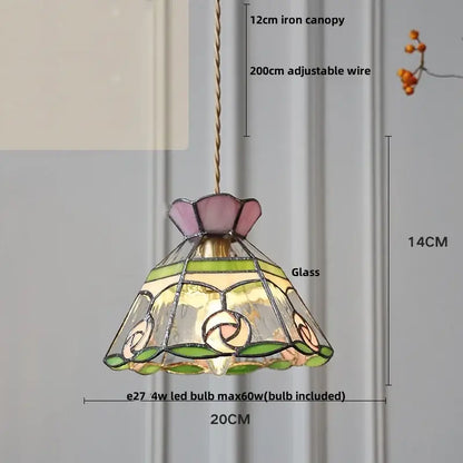 Floral yellow & green glass brass pendant lamp for kitchen