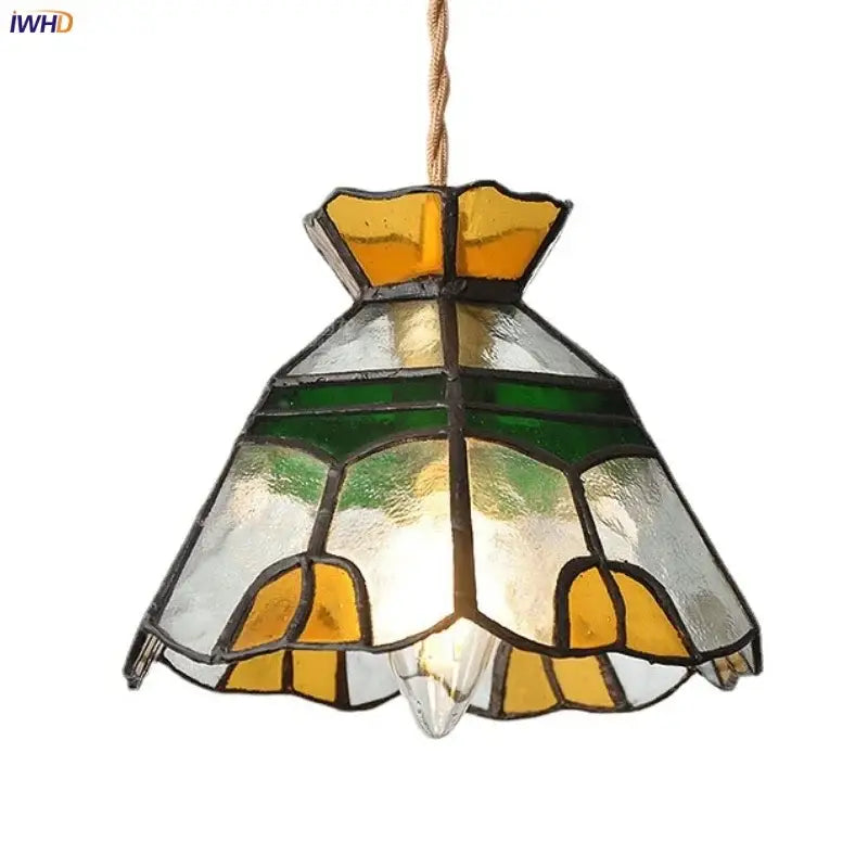 Floral yellow & green glass brass pendant lamp for kitchen