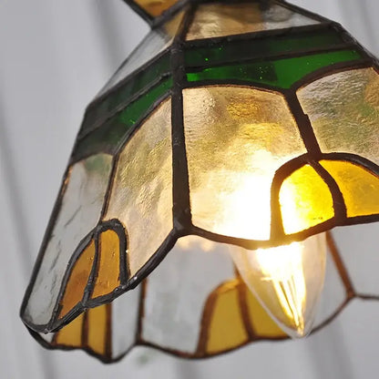 Floral yellow & green glass brass pendant lamp for kitchen