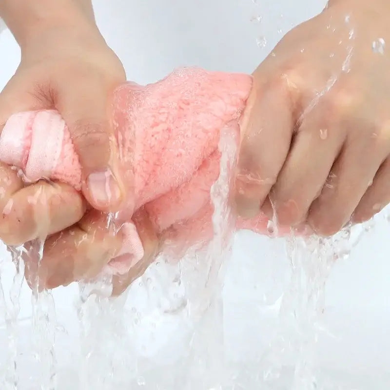 Flower shaped pink & light blue coral fleece hand towels bathroom