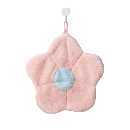 Flower shaped pink & light blue coral fleece hand towels bathroom