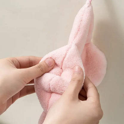 Flower shaped pink & light blue coral fleece hand towels bathroom
