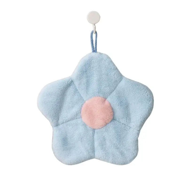 Flower shaped pink & light blue coral fleece hand towels bathroom