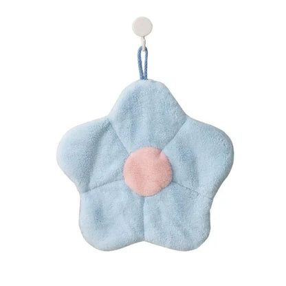 Flower shaped pink & light blue coral fleece hand towels bathroom